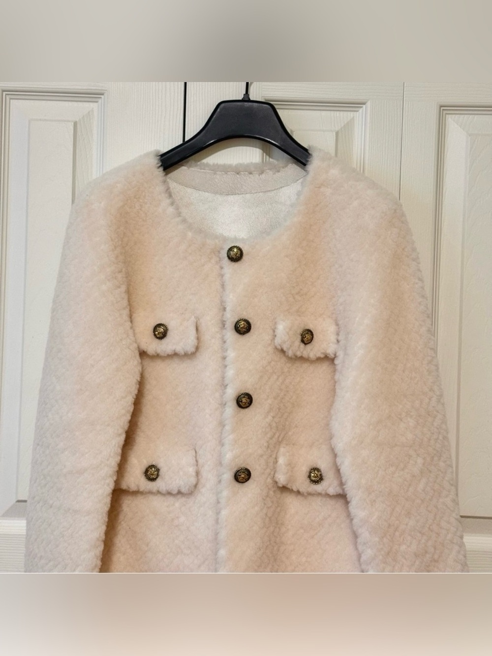 Cream Fuzzy Button-Front
Jacket - Picture 3 of 12